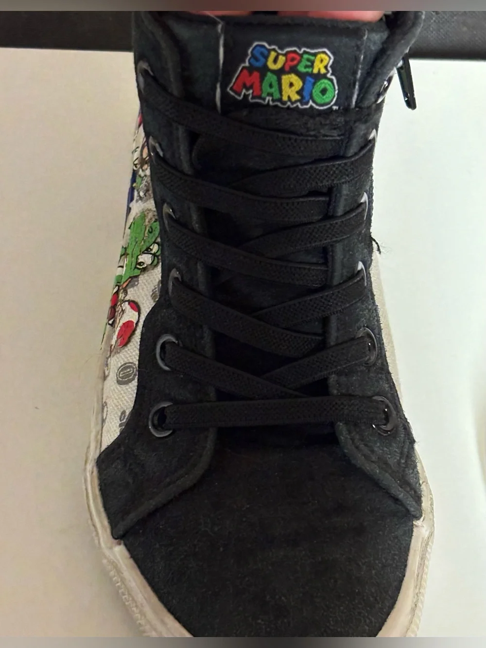 Super Mario Kids Black High-Top Sneakers with Side Zip